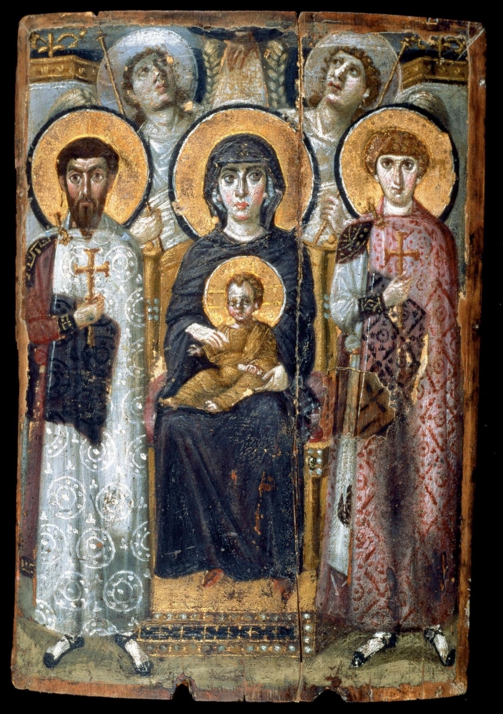 Богоматерь на троне со святыми Георгием и Феодором. VI век. Монастырь св. Екатерины на горе Синай